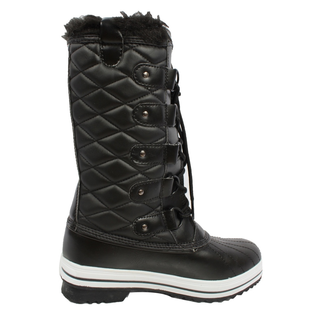 Size 7.5 Black Lace Up Quilted Mid Calf Winter Snow Boot - Picture 6 of 8